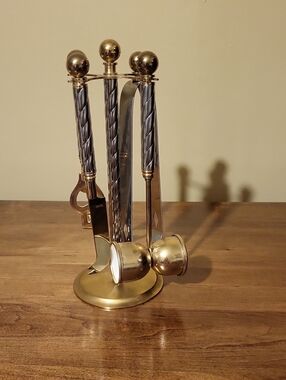 Vintage Brass Bar Tool Set with Twisted Handles - Gold and Silver